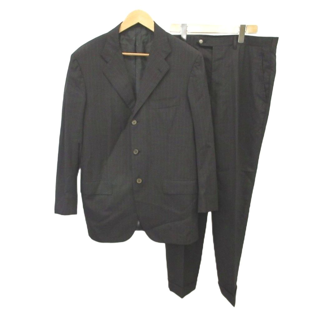 キトン Kiton スーツ フォーマル セットアップ 上下2点セット テーラードジャケット パンツ ウール 50 ダークグレー ストライプ柄 ノッチドラペル 長袖 /KK ■GY62