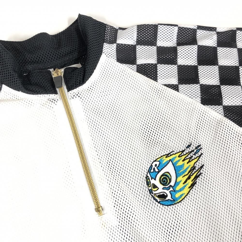 超美品】ラッセルノ 半袖ハイネックシャツ 白×黒 メッシュ生地 ハーフ