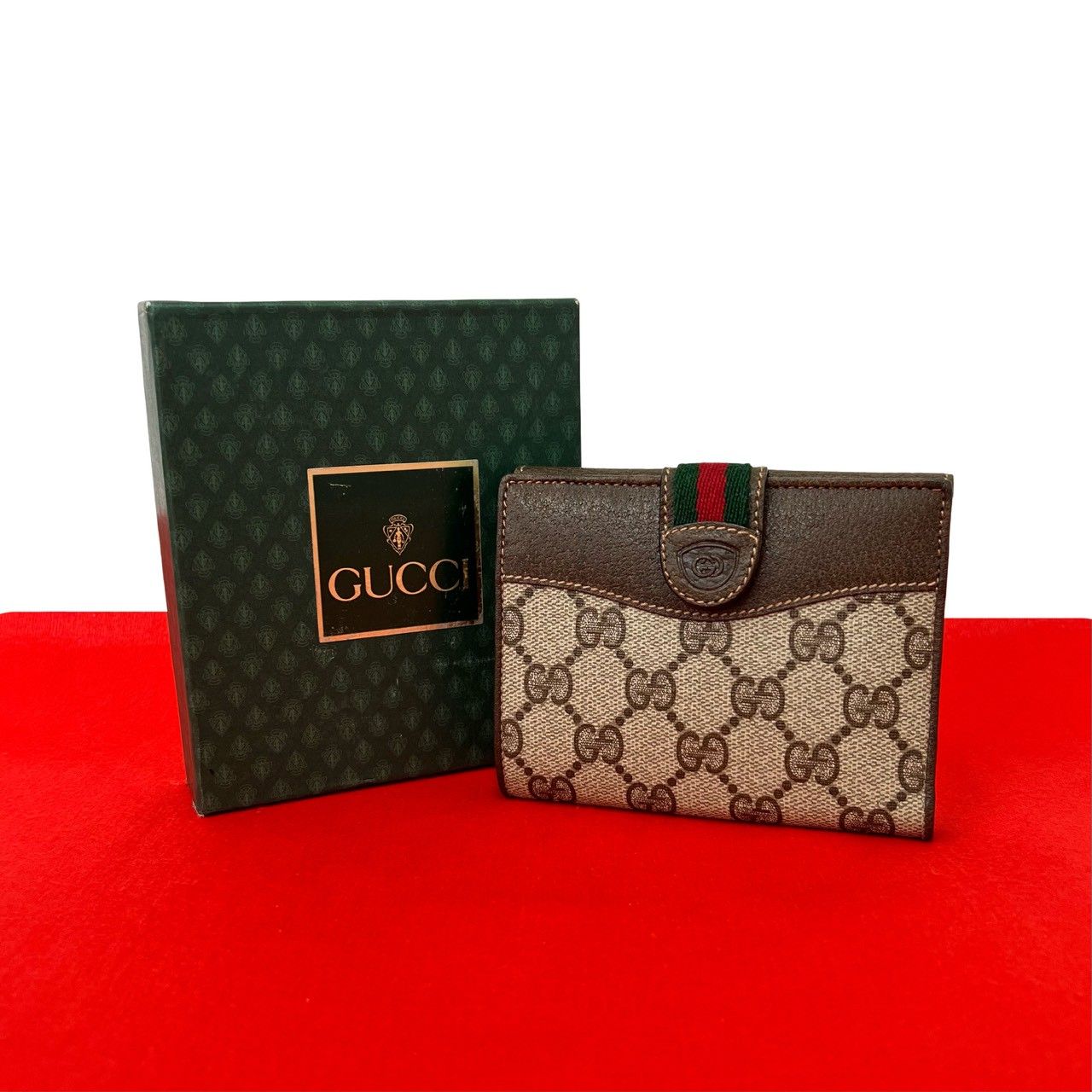GUCCI オールドグッチ 二つ折り財布 シェリーライン ネイビー スエード 赤 極 美品 箱付き GUCCI グッチ オールドグッチ ヴィンテージ シェリー