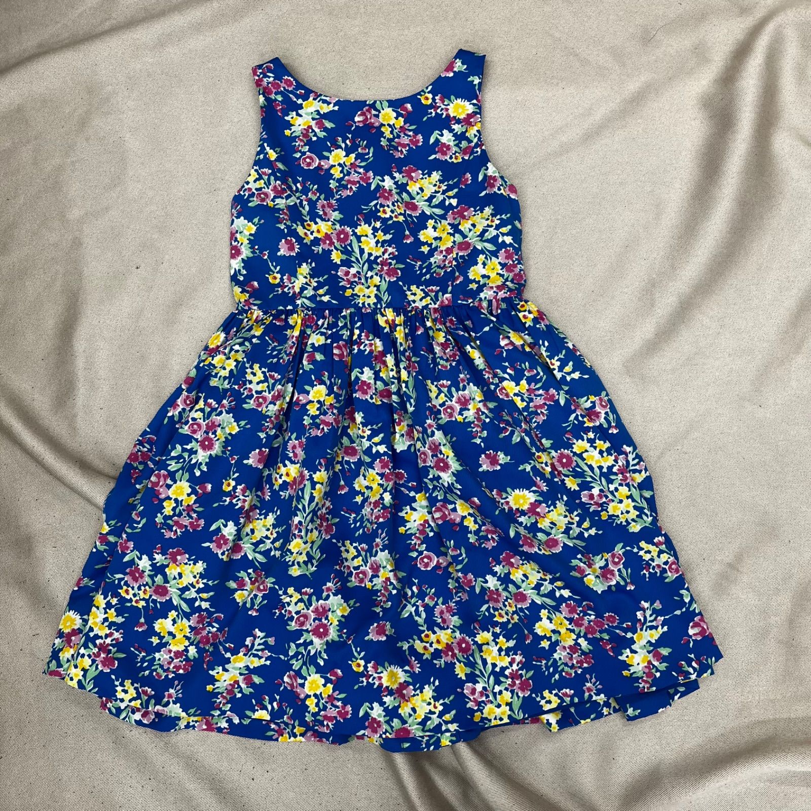 ローレン ラルフローレン 花柄 ノースリーブギャザーワンピース 2 極美品 POLO RALPH LAUREN ポロラルフローレン ノースリーブワンピース 花柄