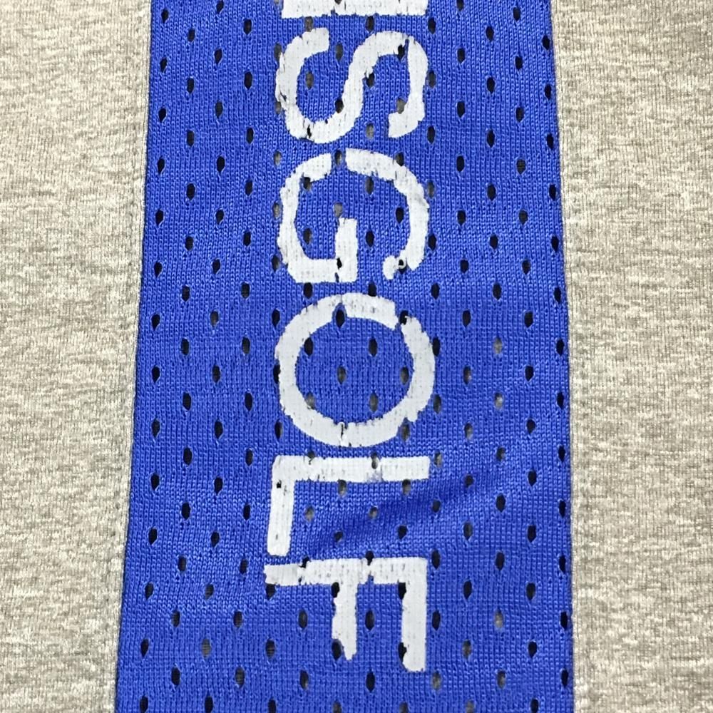 ビームスゴルフ 半袖ポロシャツ グレー×ブルー 一部メッシュ ロゴ