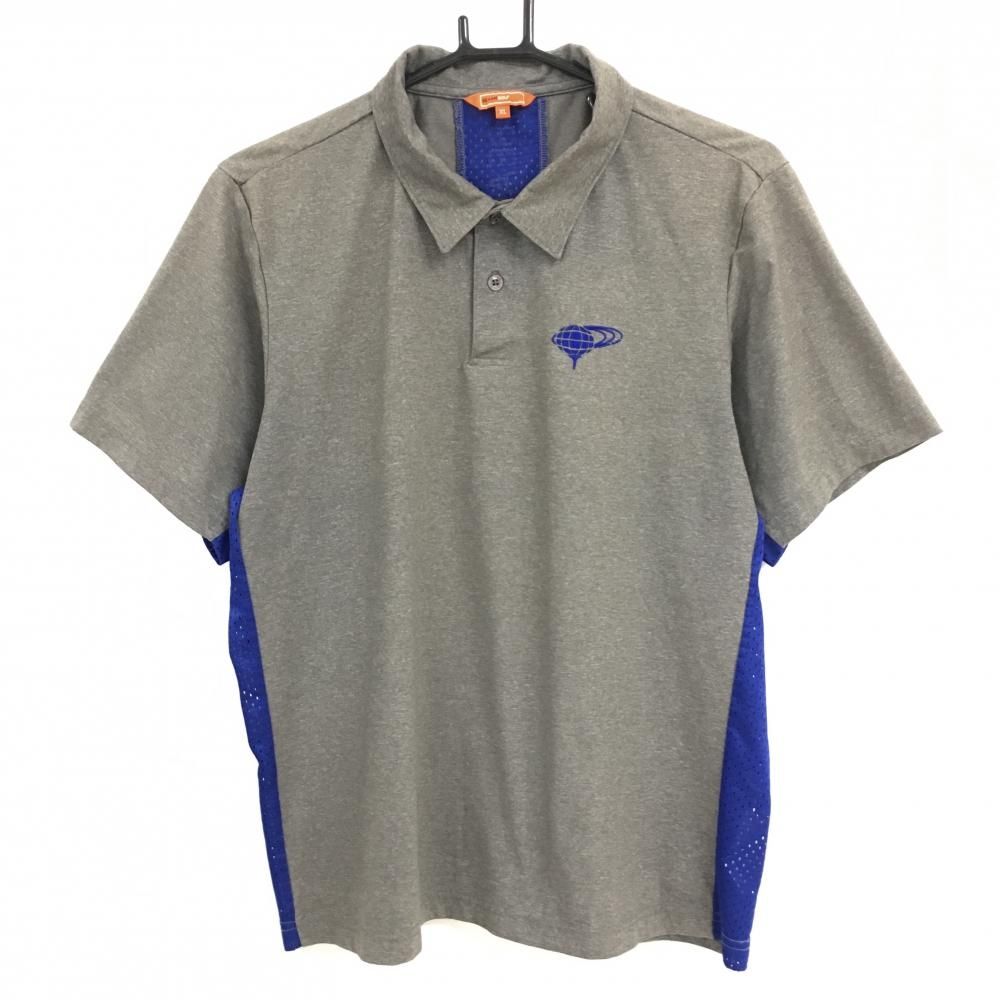 BEAMS GOLF グレー ポロシャツ ビームスゴルフ 半袖ポロシャツ グレー×ブルー 一部メッシュ ロゴ