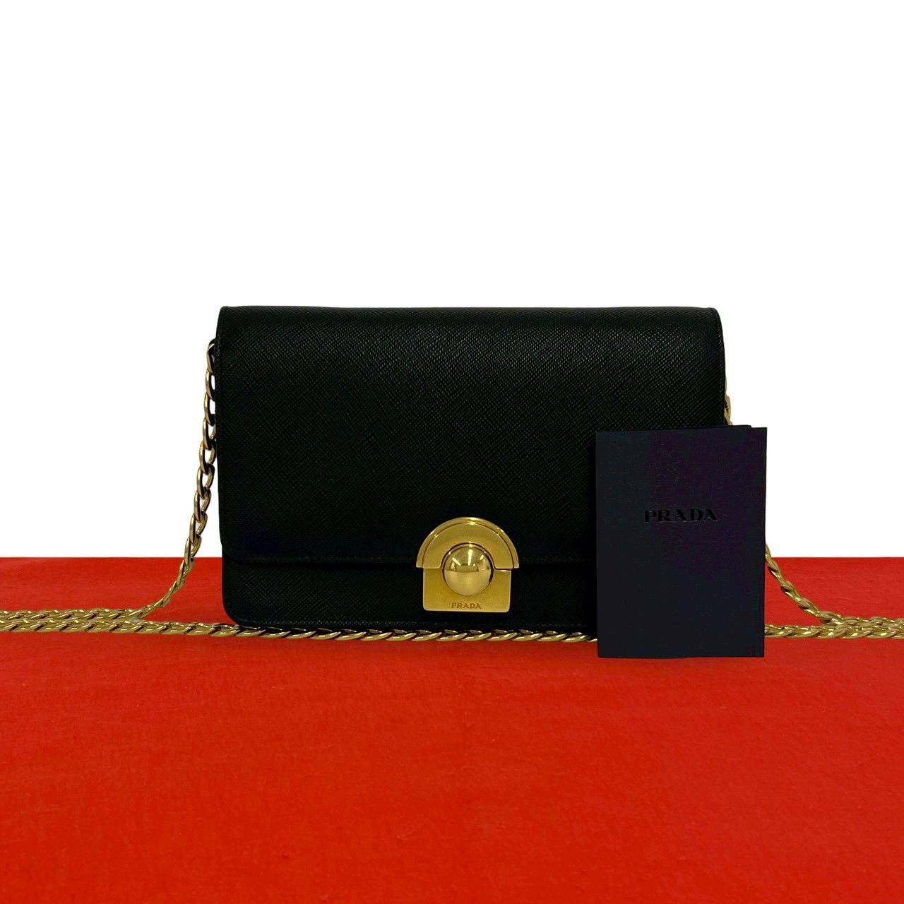 ほぼ未使用 希少品 PRADA プラダ ロゴ 金具 サフィアーノ レザー 本革