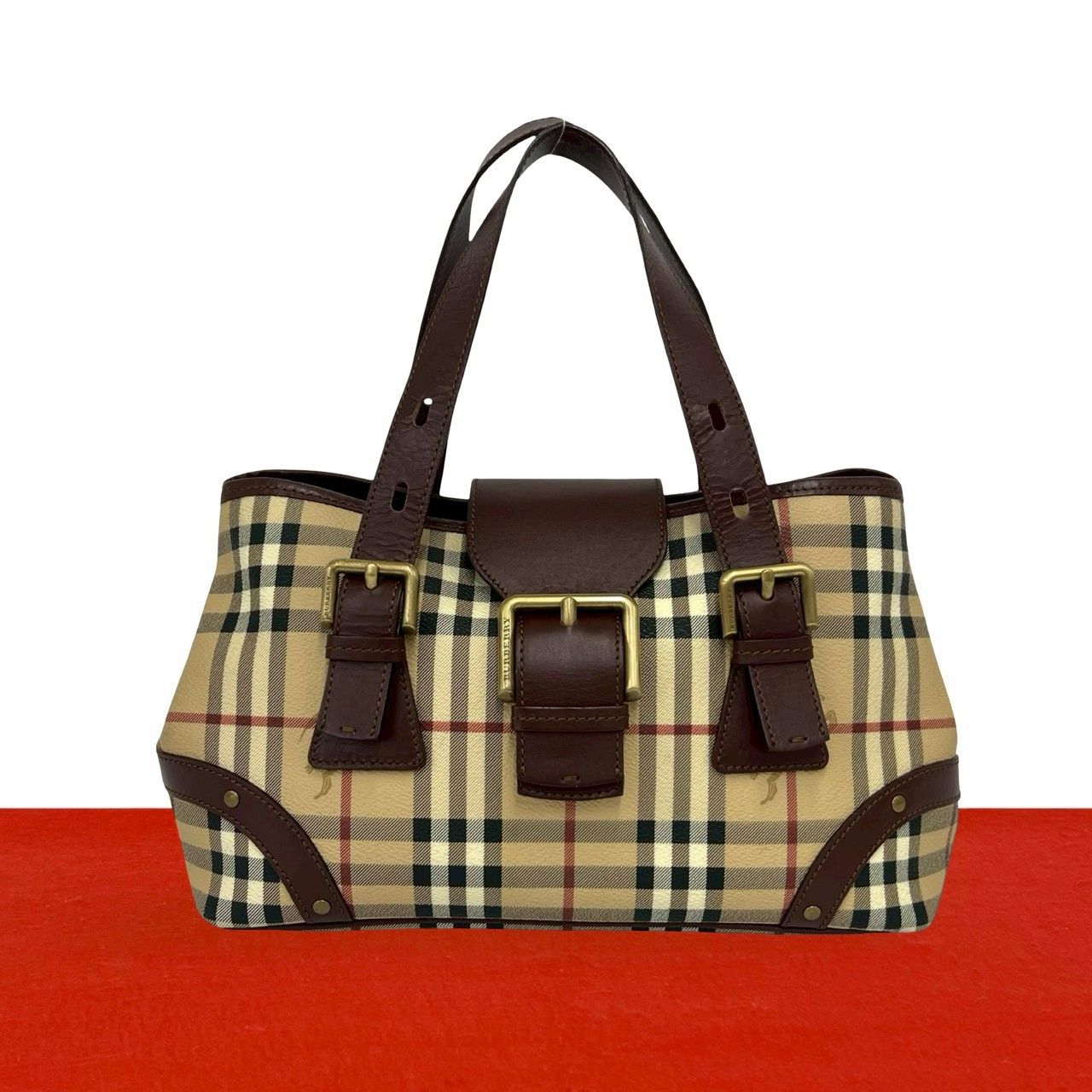極 美品 BURBERRY バーバリー ノバチェック 柄 レザー 本革