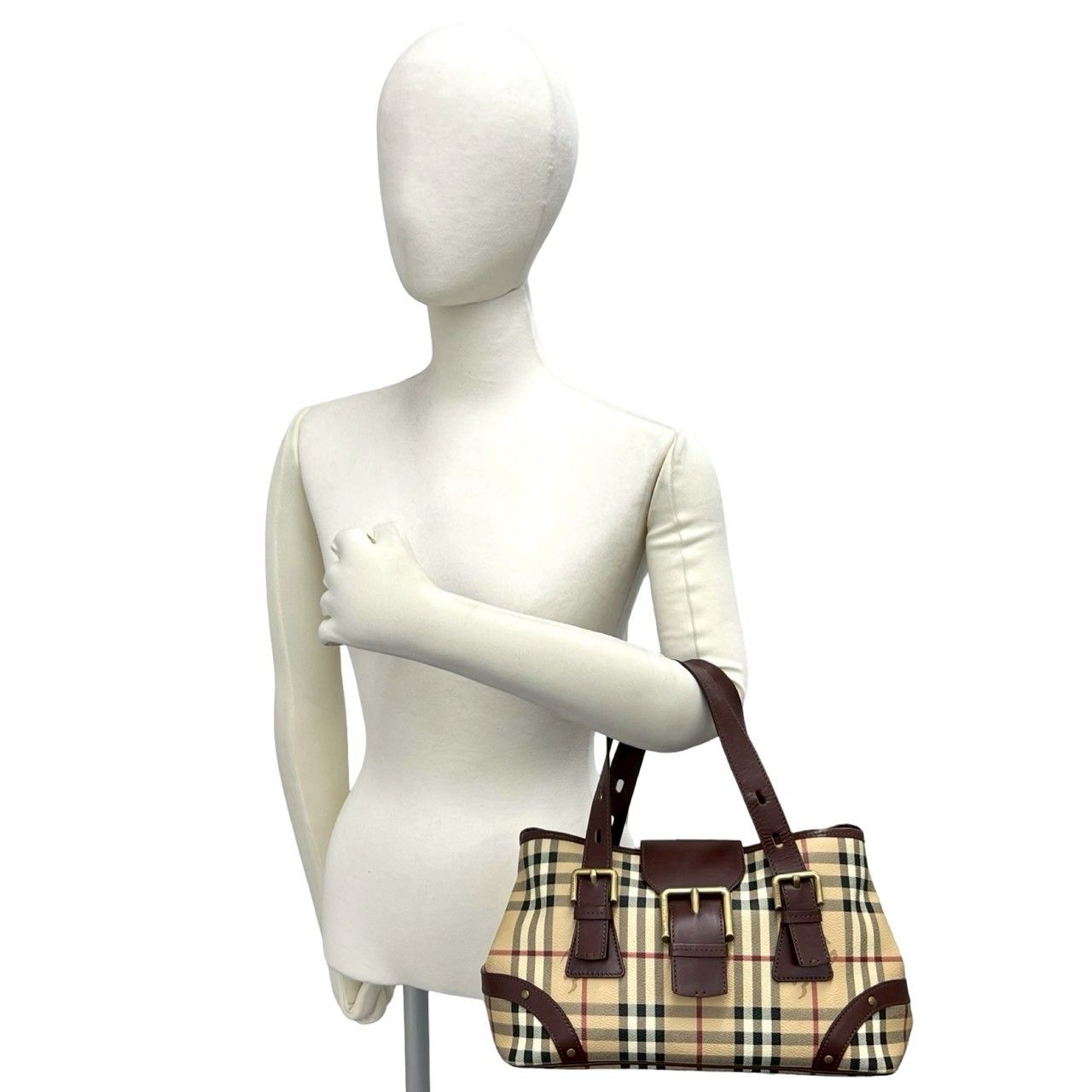 極 美品 BURBERRY バーバリー ノバチェック 柄 レザー 本革