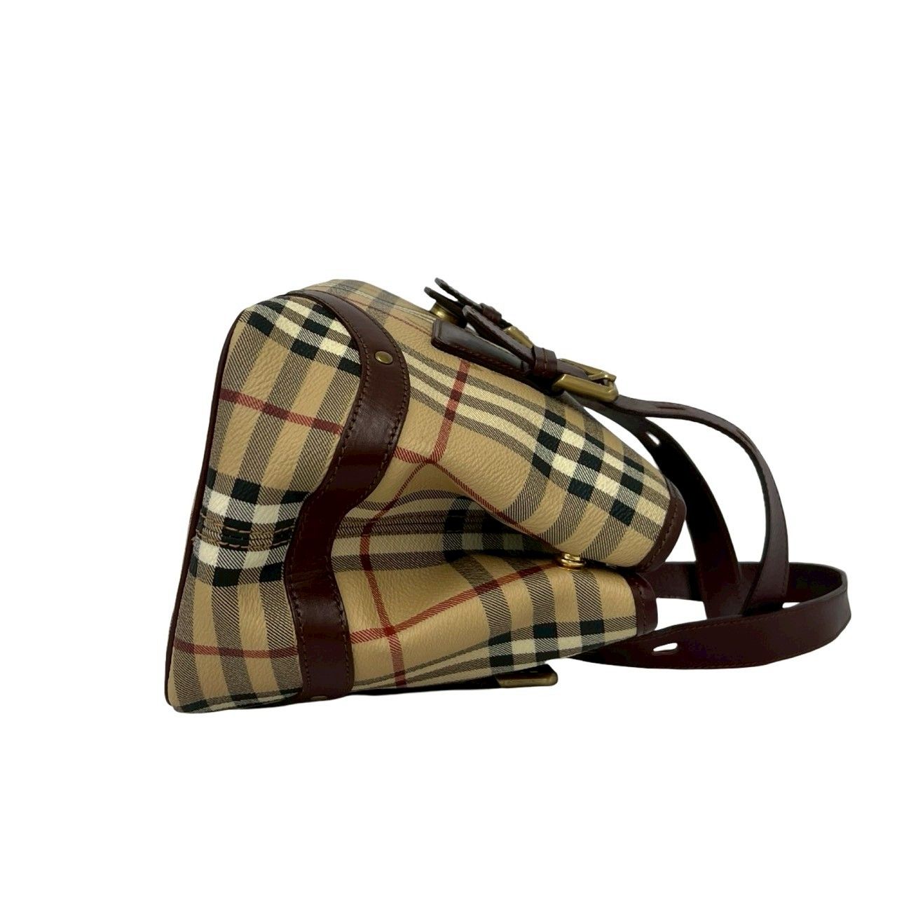 極 美品 BURBERRY バーバリー ノバチェック 柄 レザー 本革