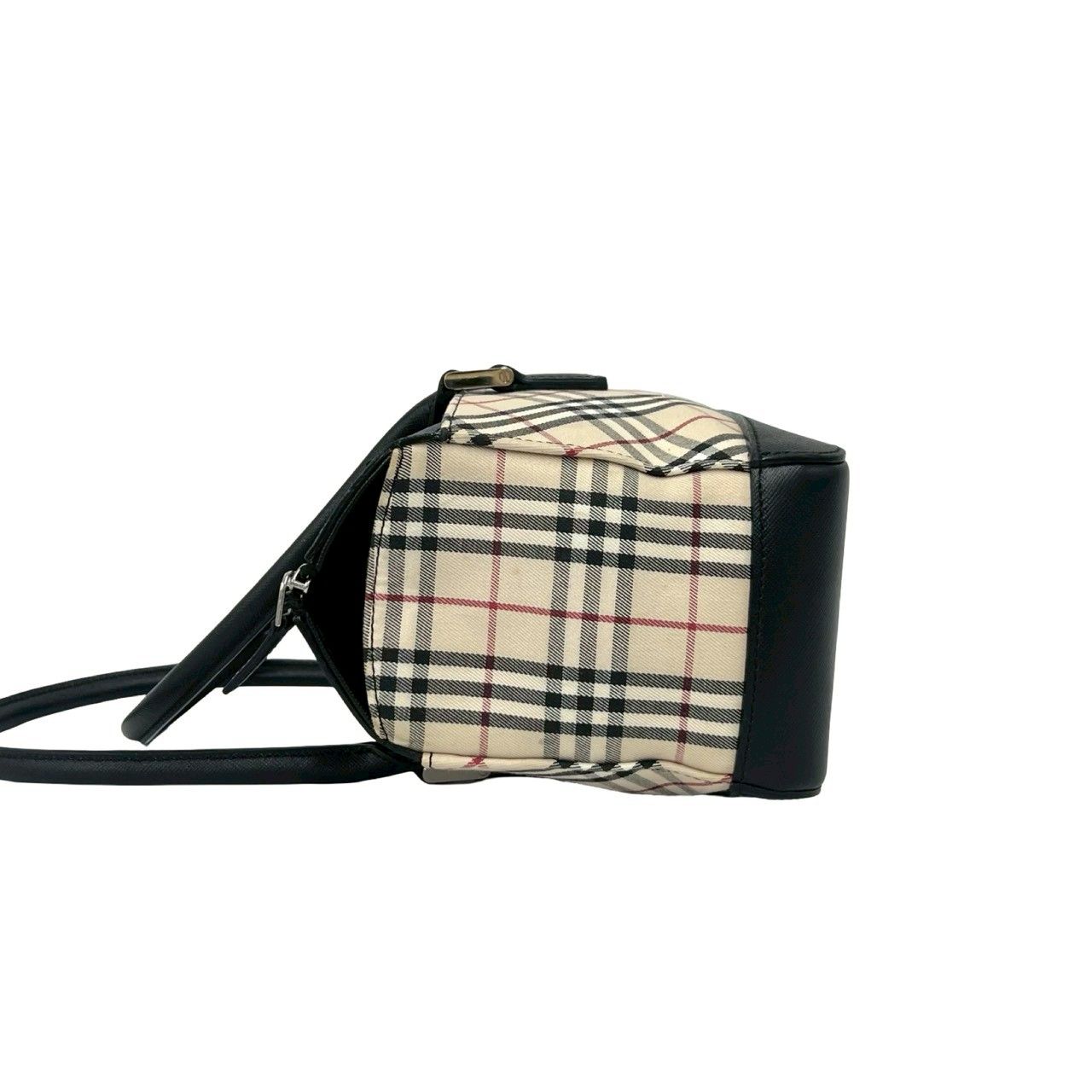 極 美品 BURBERRY バーバリー ノバチェック 柄 キャンバス レザー 本革