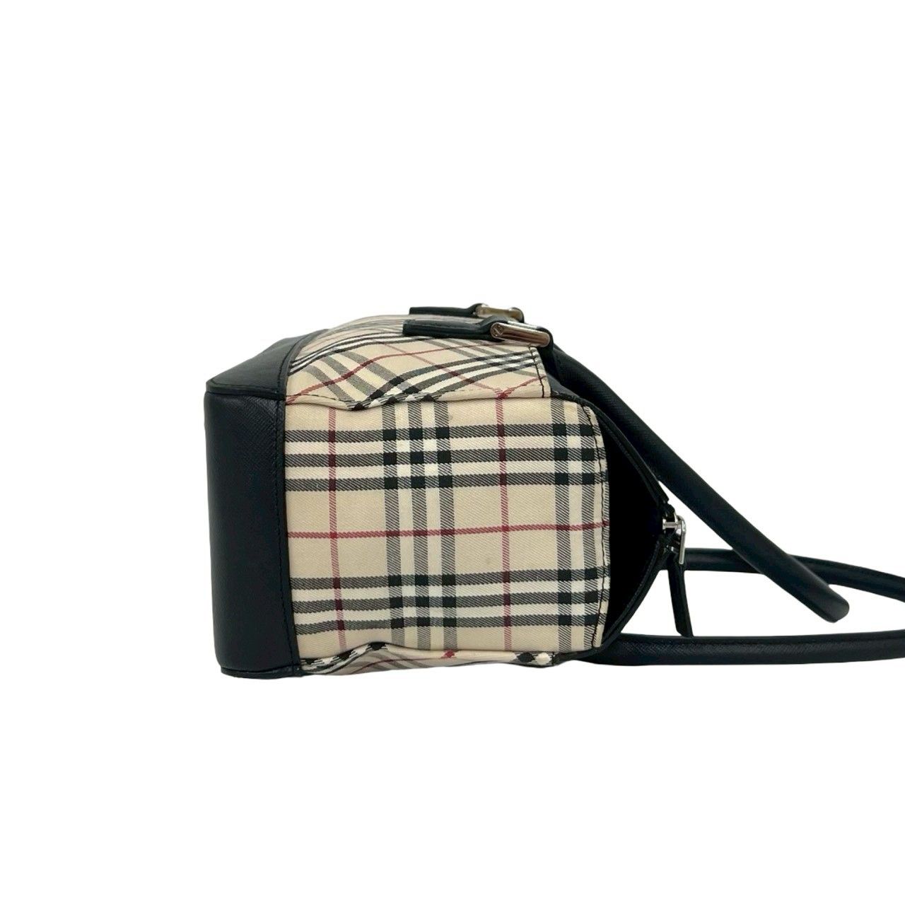 極 美品 BURBERRY バーバリー ノバチェック 柄 キャンバス レザー 本革
