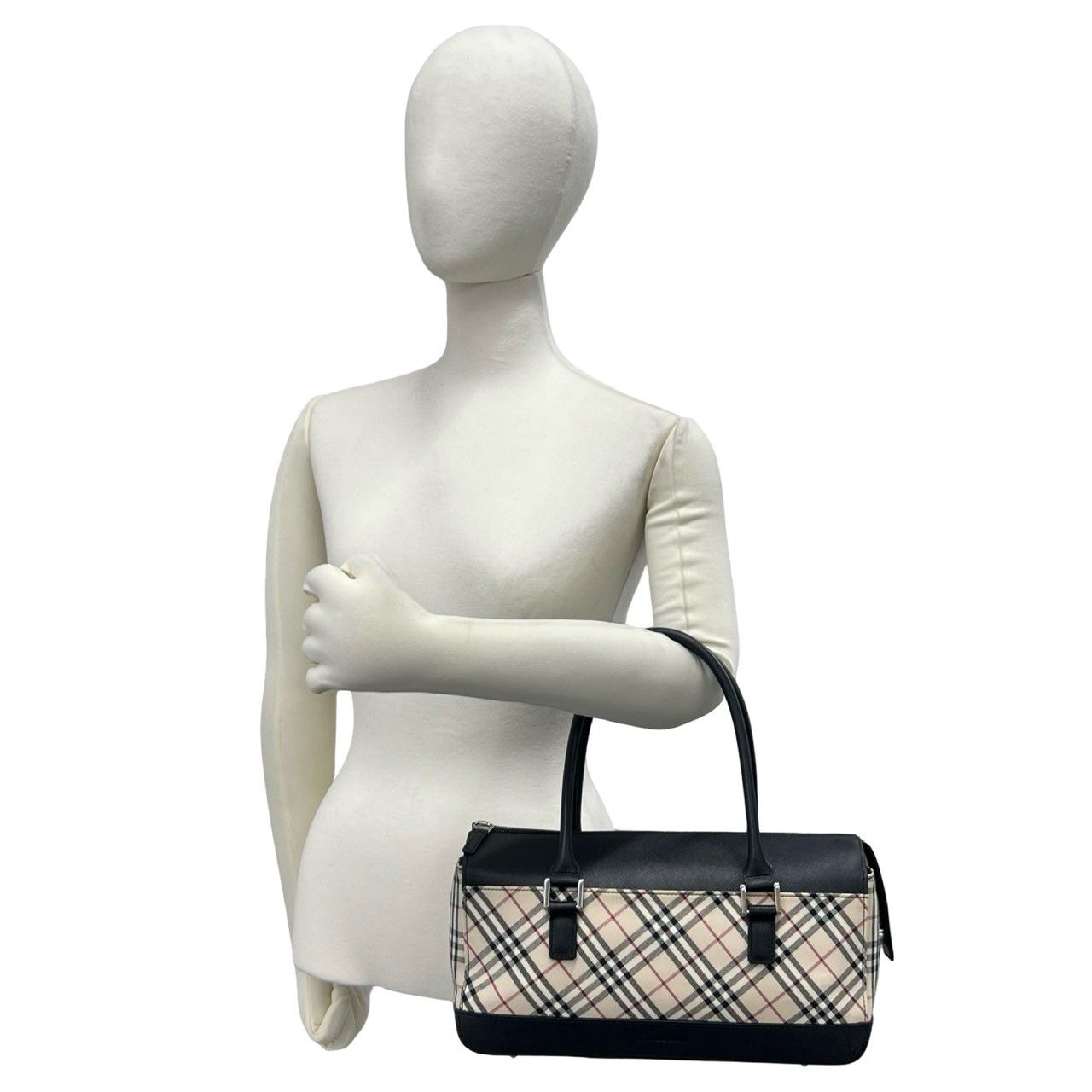 極 美品 BURBERRY バーバリー ノバチェック 柄 キャンバス レザー 本革