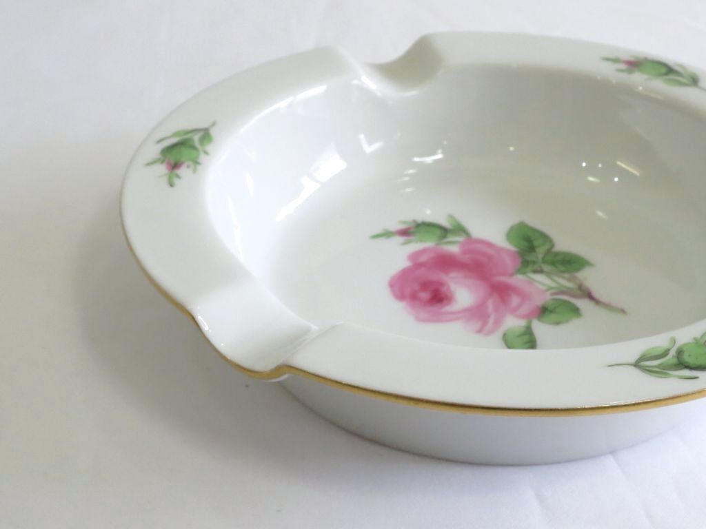 226639】Meissen マイセン ピンクローズ アッシュトレイ 灰皿 小物入れ
