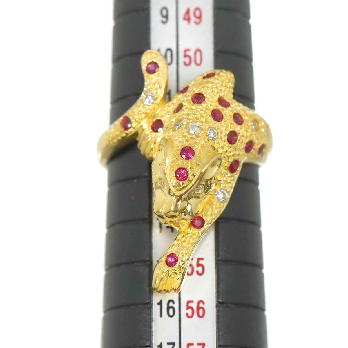 リング 12.5号 ルビー ダイヤ 0.10ct K18 YG イエローゴールド 750