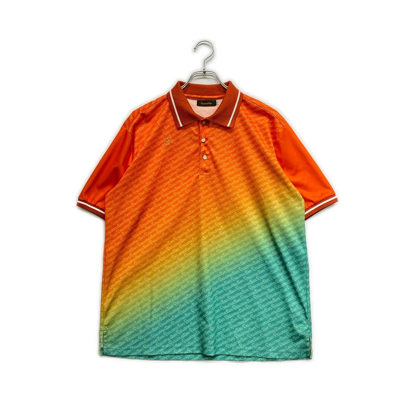 中古 メンズ レザレクション Resurrection 半袖ポロシャツ XL 橙×緑 