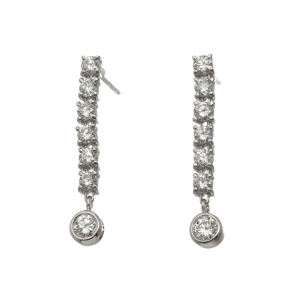 デビアス DE BEERS ライン LINE ダイヤ 1.00ct ピアス K18 WG ホワイト 