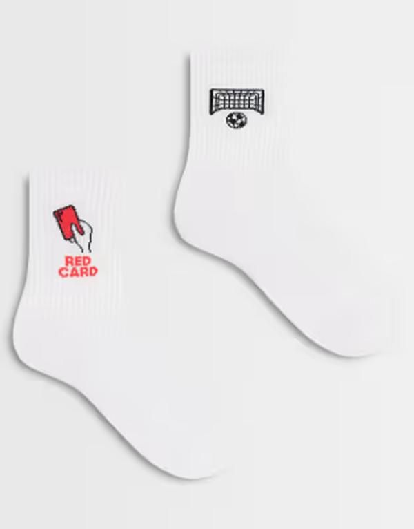 エイソス メンズ アンダーウェア 靴下 グラフィック ASOS DESIGN 2 pack socks with soccer graphic in multi マルチカラー
