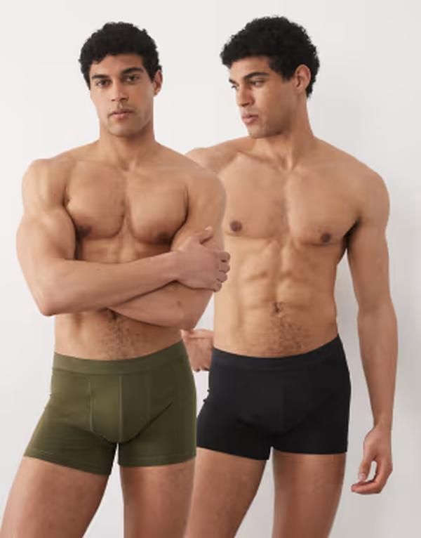 エイソス メンズ アンダーウェア トランクス ASOS DESIGN 2 pack trunks in multi BLACK OLIVE NIGHT ブラック