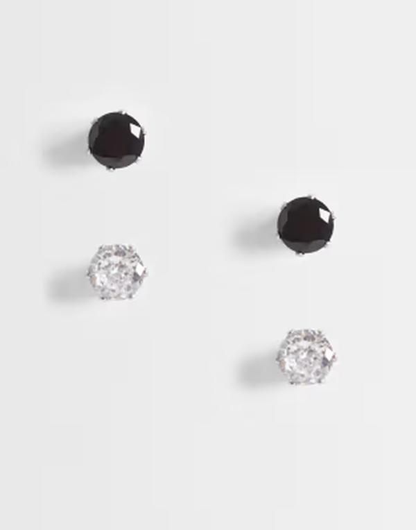 エイソス メンズ アクセサリー ピアス・イヤリング Tシャツ ASOS DESIGN 2pack waterproof stainlessteel black and crystal stud earringsILVER シルバー