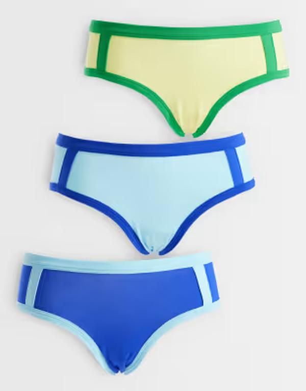 エイソス レディース アンダーウェア ブリーフパンツ コントラスト ASOS DESIGN 3 pack hipster shortie with contrast side stripe yellow Blue Yellow ブルー