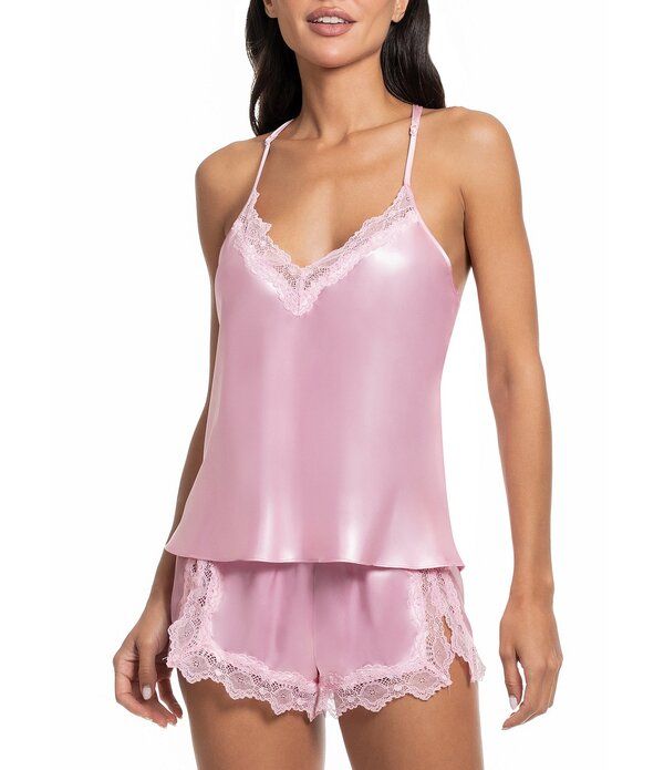 インブルーム レディース アンダーウェア ナイトウェア Vネック サテン ノースリーブ レース In Bloom By Jonquil Solid Sleeveless VNeck Satin Lace Shorty Pajama Setaffy