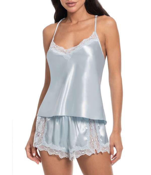 インブルーム レディース アンダーウェア ナイトウェア Vネック サテン ノースリーブ レース In Bloom By Jonquil Solid Sleeveless VNeck Satin Lace Shorty Pajama Set Blue ブルー