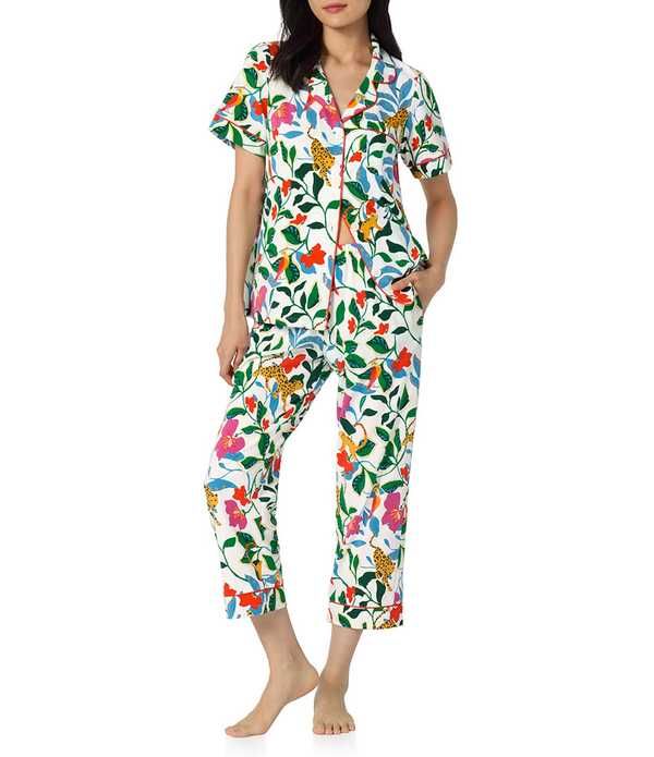 ベッドヘッド レディース アンダーウェア ナイトウェア プリント コットン クロップド ニット ジャージー BedHead Jungle Serenade Print Short Sleeve Notch Collar Organicotton Jersey
