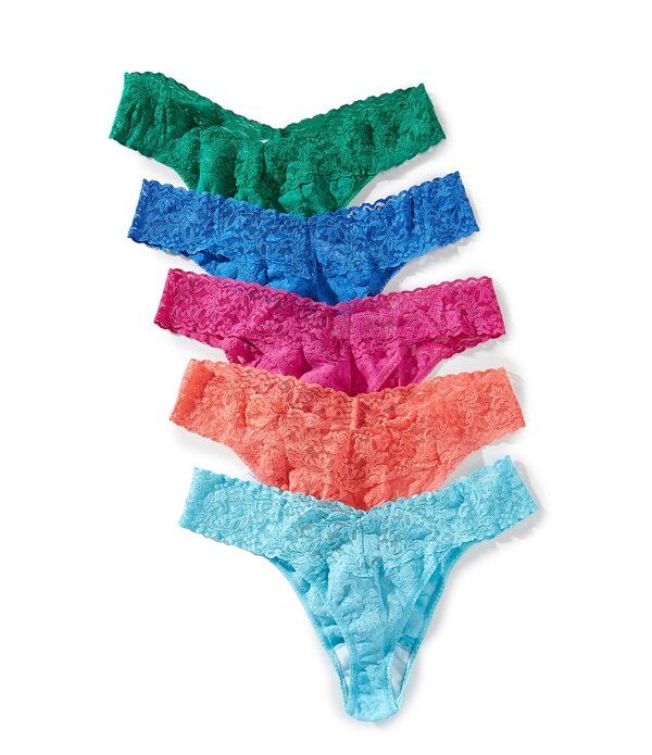 ハンキーパンキー レディース アンダーウェア パンツ レース Hanky Panky Solid Signature LaceR Original Rise Thong 5Pack RubyYellowGreenTile BlueBlue ブルー