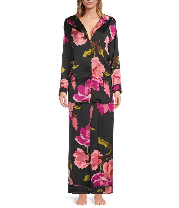 フリーピープル レディース アンダーウェア ナイトウェア ワイドレッグ フラワー柄 プリント サテン フラワー Free People Dreamy Days Floral Print Satinotch Collar Long Sleeve Wide Leg