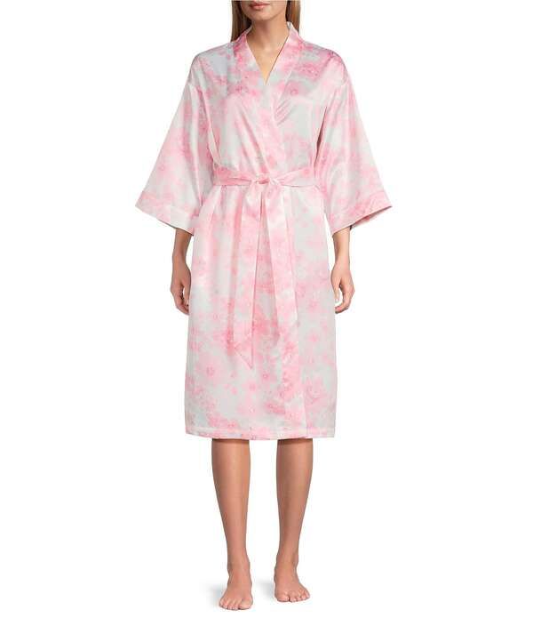カベルネ レディース アンダーウェア ナイトウェア フラワー柄 プリント サテン フラワー Cabernet Floral Print 34 Sleeve Woven Satin Coordinating Short Robe Watercolorose