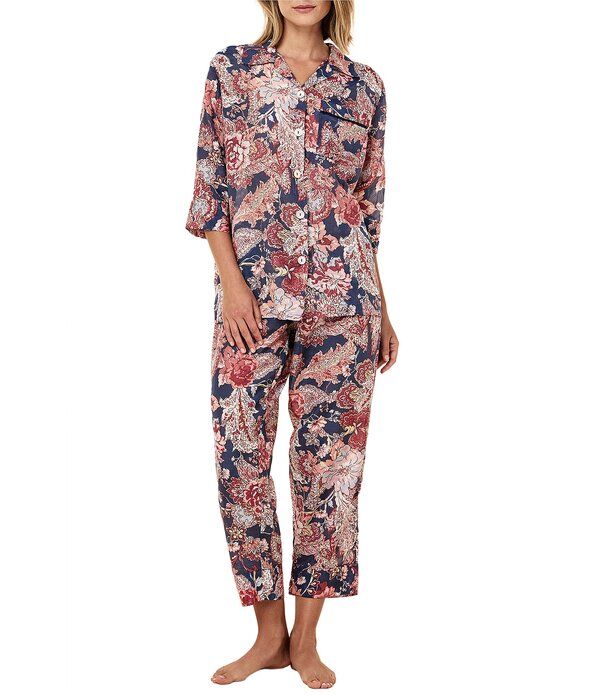 パピネール レディース アンダーウェア ナイトウェア フラワー柄 プリント クロップド フラワー Papinellella Floral Print 34 Sleeve Notch Collar Woven Lightweight Voile Cropped