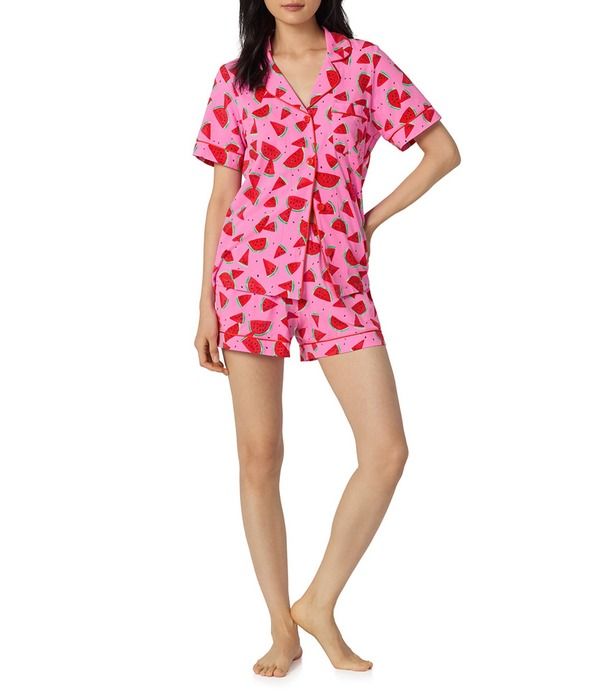 ベッドヘッド レディース アンダーウェア ナイトウェア プリント ニット ジャージー BedHead Watermelon Crush Print Short Sleeve Notch Collar Classic Stretch Jersey Knit Sh