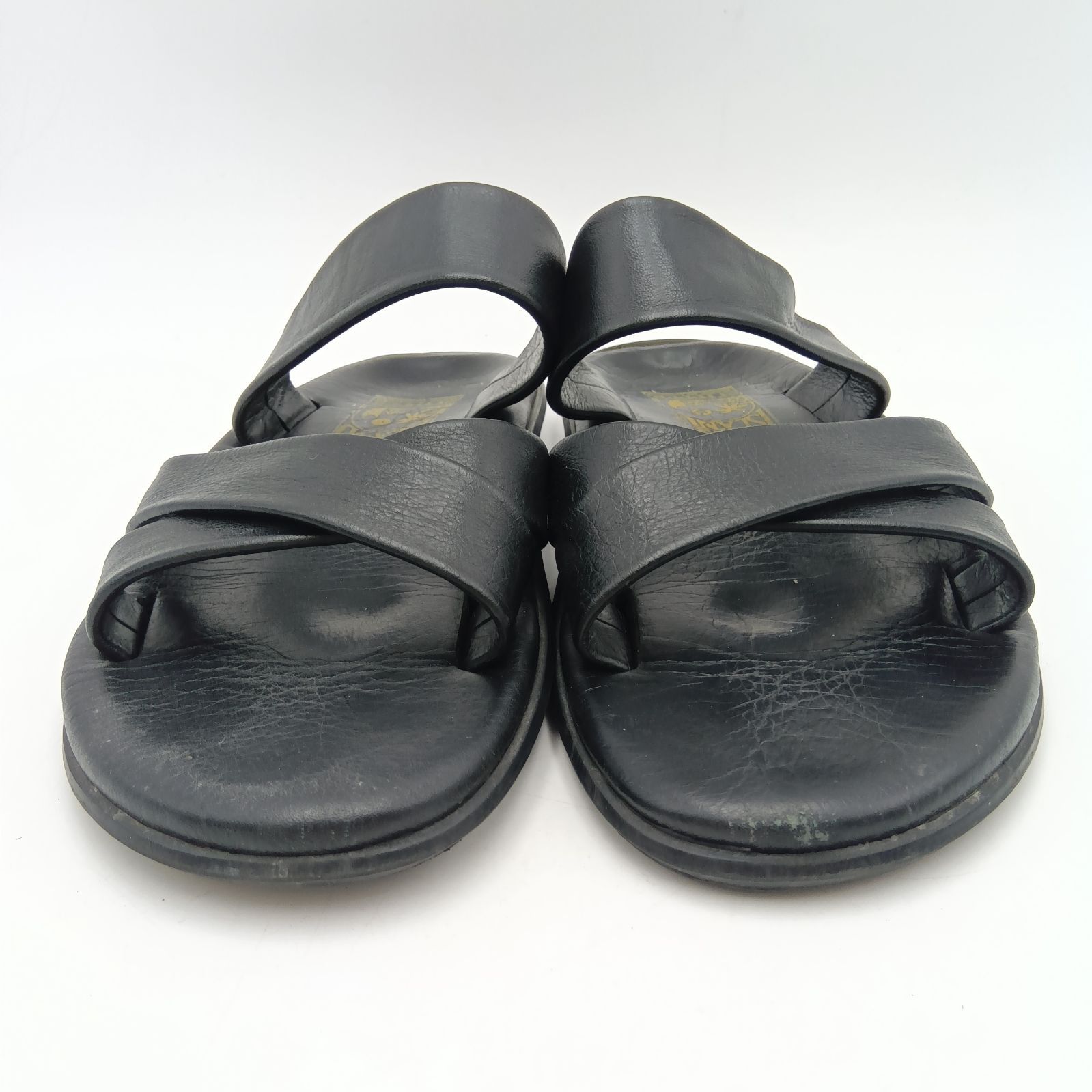 美品  SLIPPER クロスストラップサンダル ブラック レザー ISLAND SLIPPER アイランドスリッパ クロスストラップ レザーサンダル