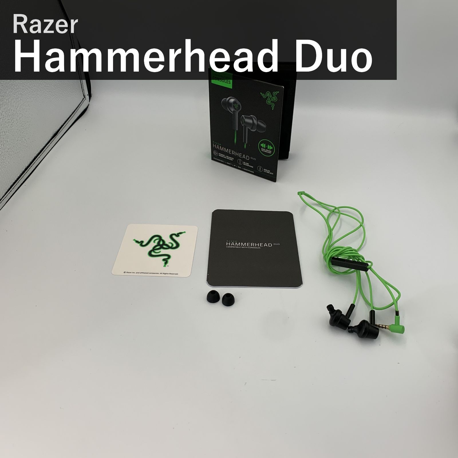 Razer レイザー Hammerhead Duo Console ゲーミングイヤホン RZ12-03030300-R3M1 グリーン 3.5mm ハイブリッドドライバ カナル型 マイク付 PS4 PS5 Switch PC スマホ対応 国内正規品