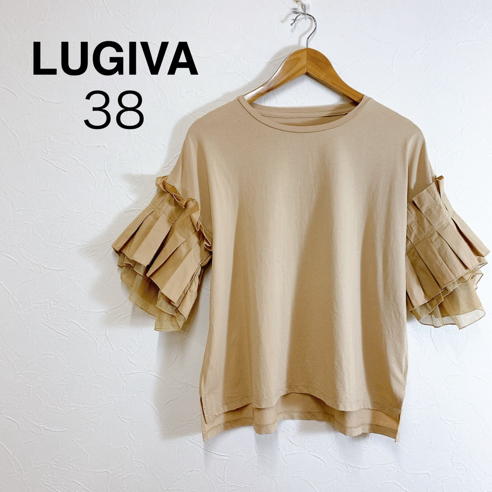 LUGIVA ルギヴァ ボリュームタック袖Tシャツ ベージュ 38 M相当 フリル 