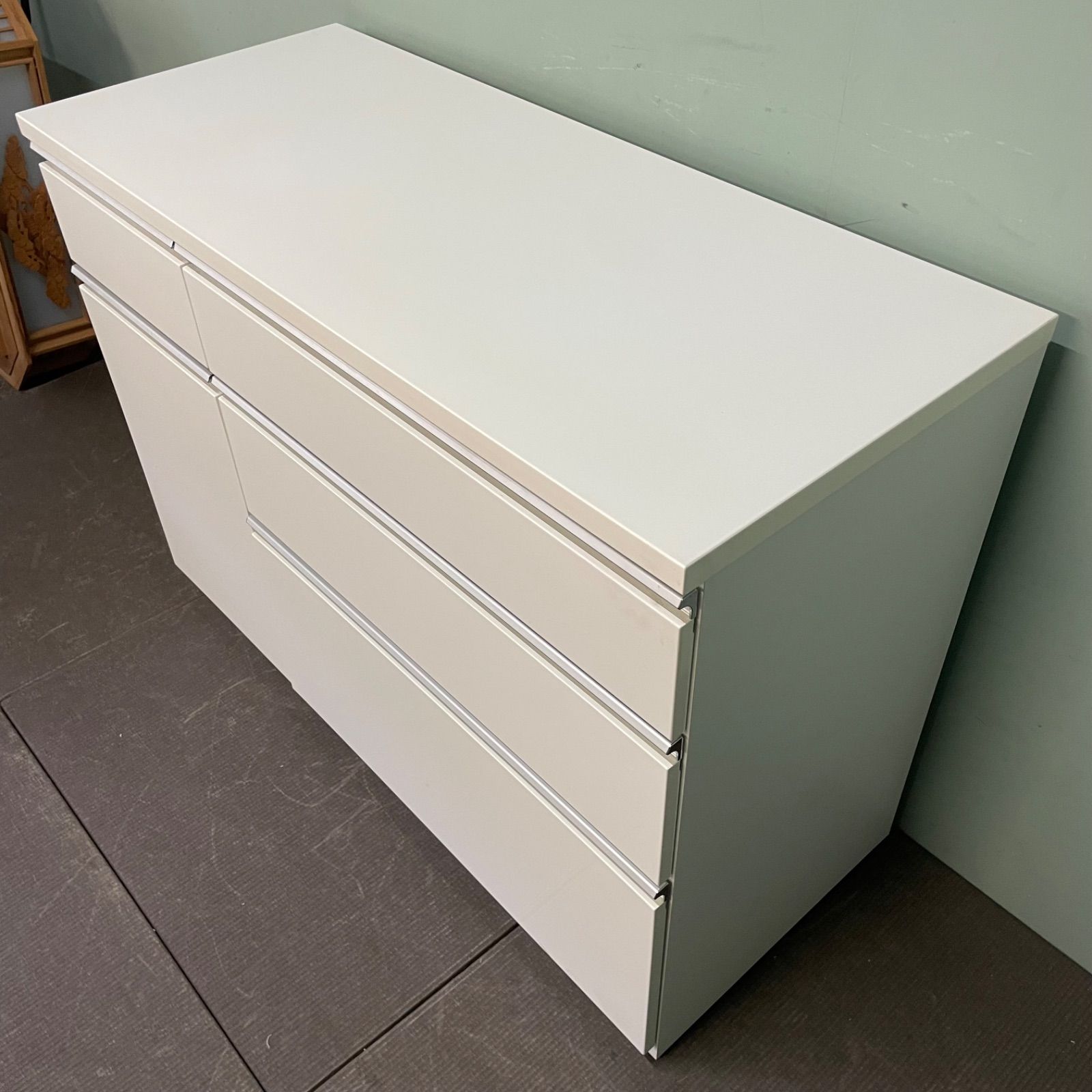 ♭ ニトリ キッチンカウンター 幅120cm ホワイト 収納 引き出し 白 2F