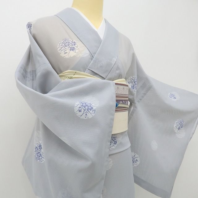 六花-RIKKA- 美品 洗える夏着物 トールサイズ 絽❀雪輪に花咲く、夏の