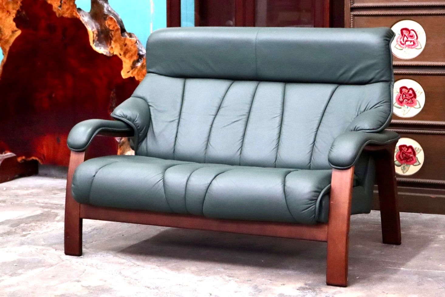 ☆FUJI FURNITURE 冨士ファニチア☆本革☆ ラブソファ 二人掛け 2P