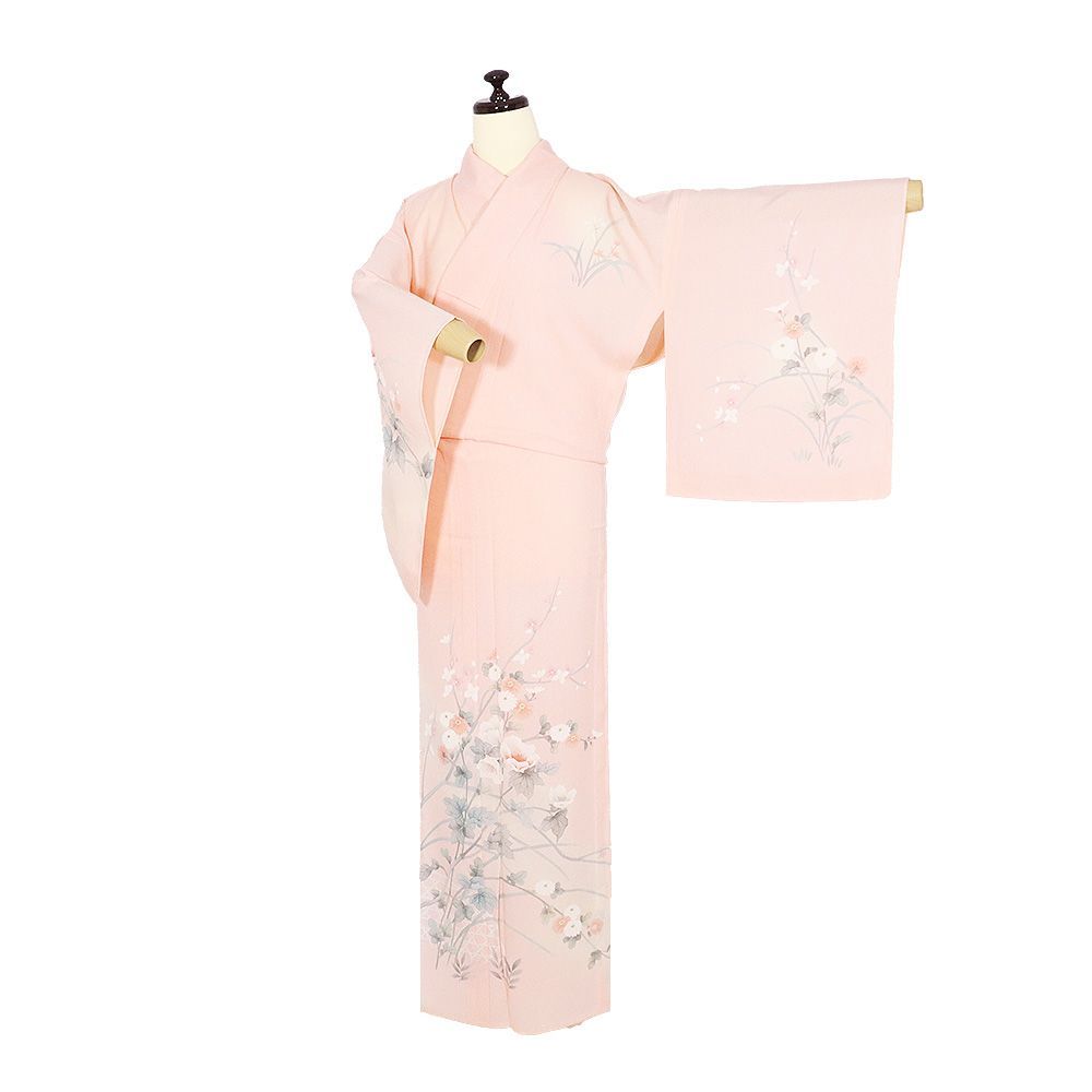 絽 訪問着 絽 長襦袢 セット 正絹 ピンク 菊 けし Lサイズ ki32294 未