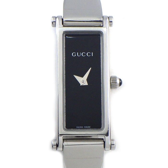 グッチ GUCCI 腕時計 バングルウォッチ 1500L レクタンギュラー ブラック文字盤 ホースビット クラスプ SS クオーツアナログ 【中古】