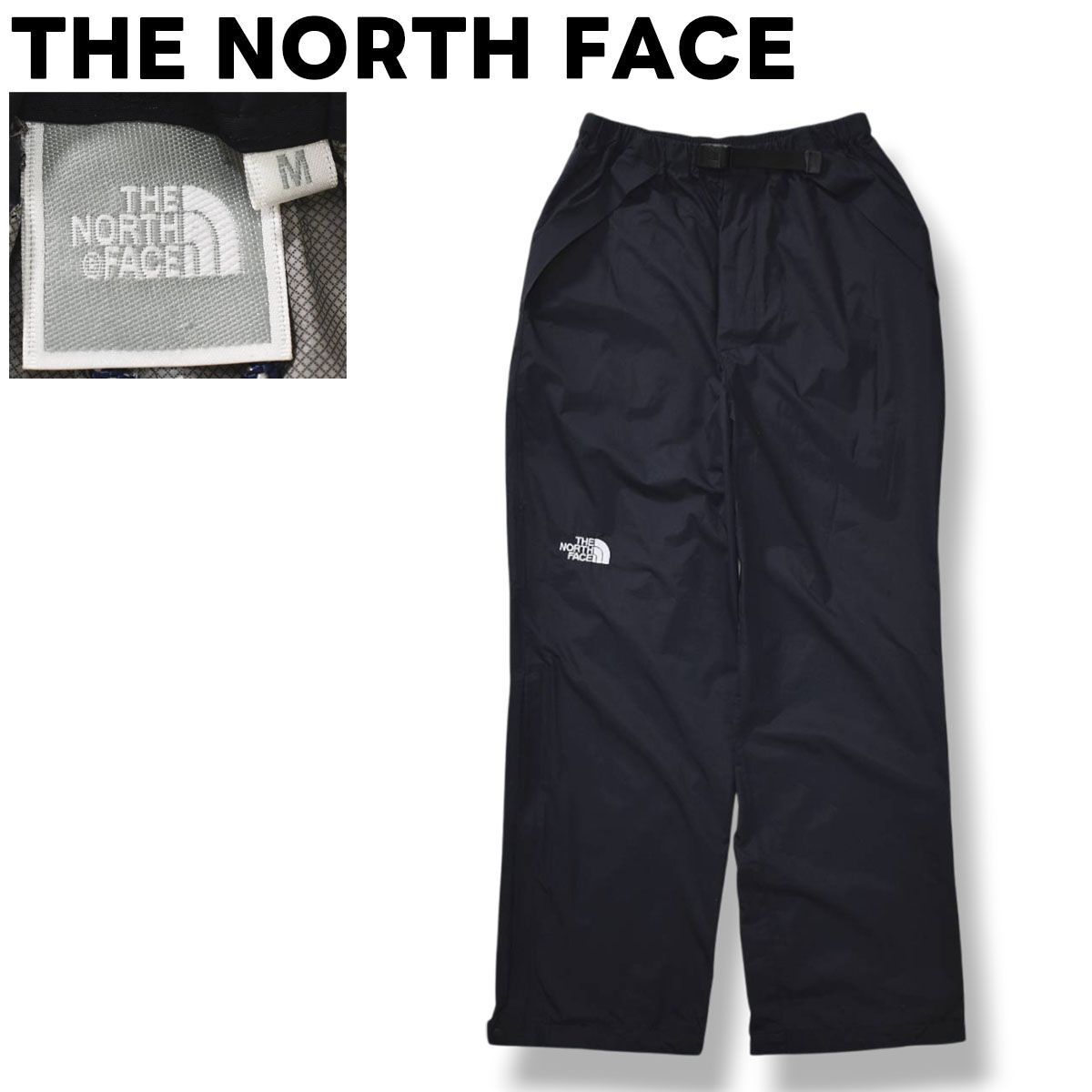 【ゴールドウィン製】 ノースフェイス THE NORTH FACE ナイロン パンツ ウィンドブレーカー ジップアップ バックルベルト M ブラック アウトドア レイン ウェア レディース ♪ 9,600円