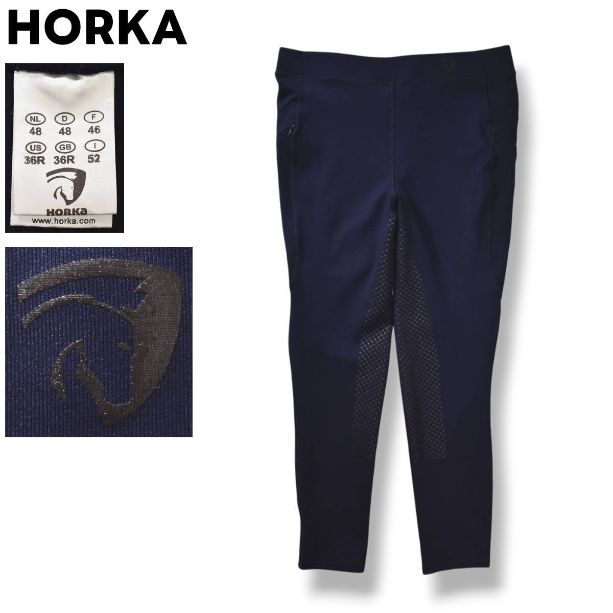 【美品】 【本格仕様】 ホルカ HORKA ライディング パンツ ストレッチ グリップ デザイン 36R ネイビー 乗馬 競技 ライダー スポーツ トレーニング メンズ