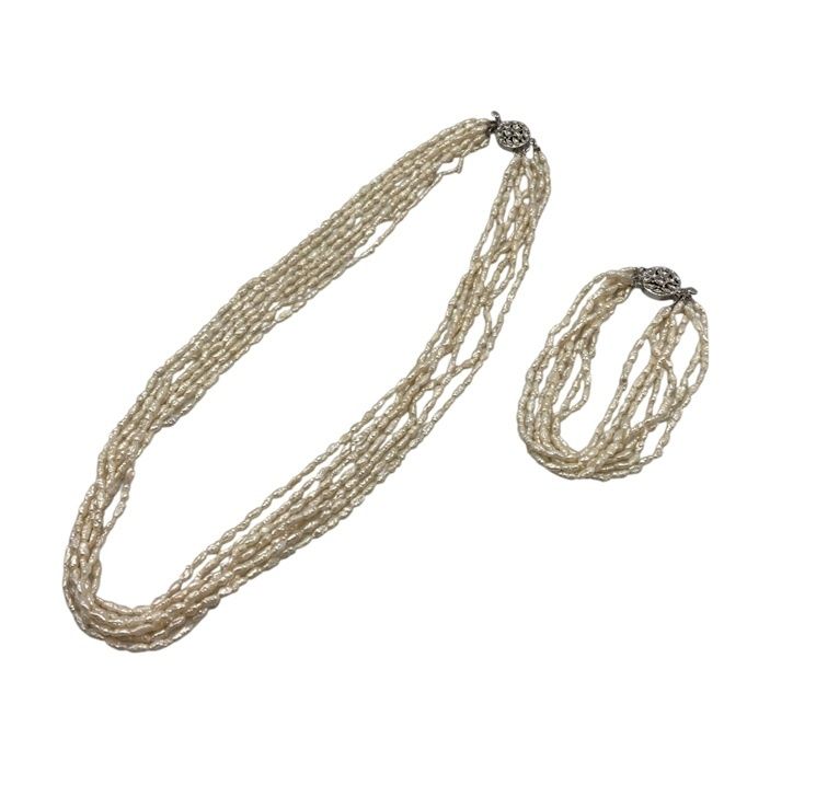 淡水パール 7連 ネックレス ブレスレット セット 中古 D4 - メルカリ