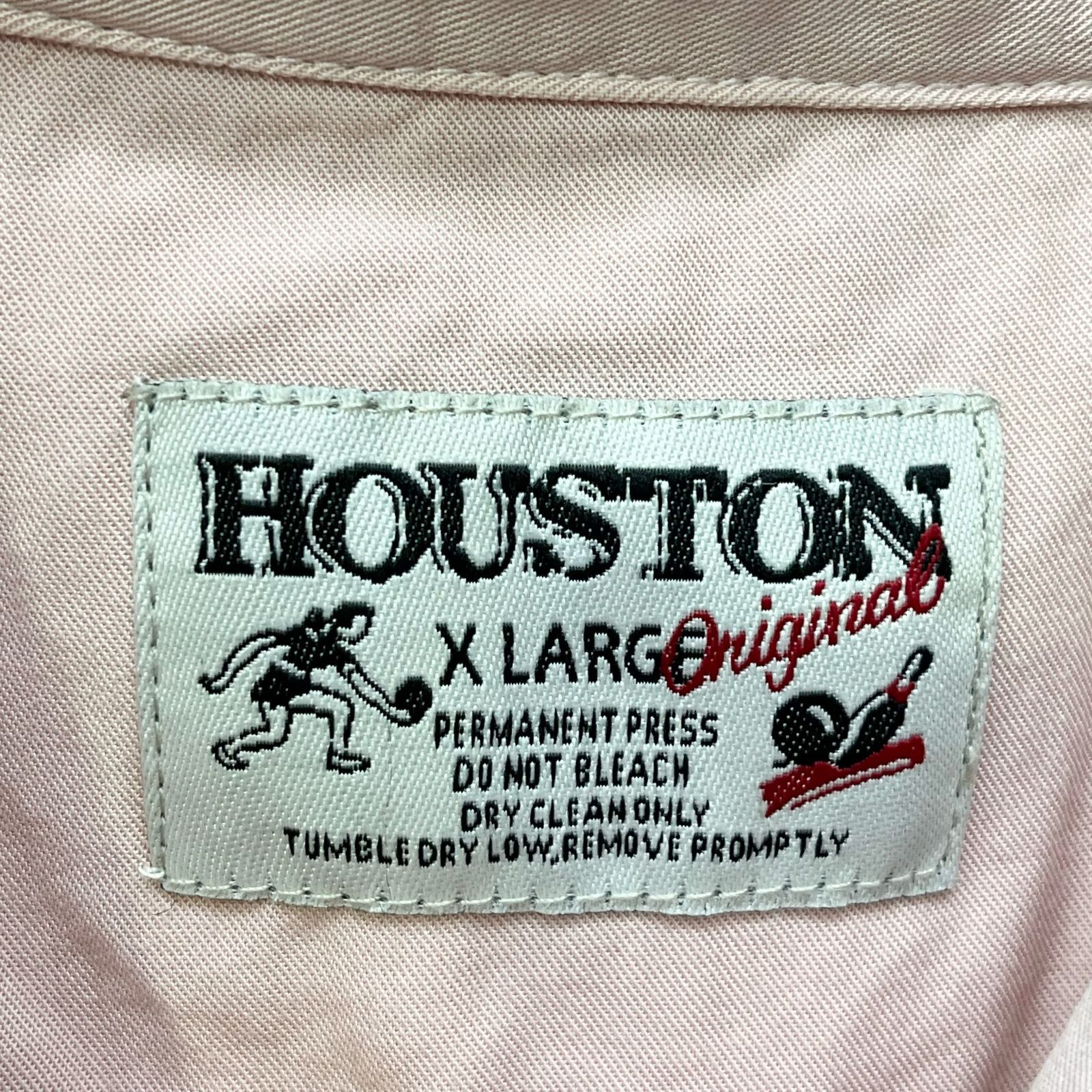 HOUSTON ヒューストン 刺繍 ボーリング シャツ XL ピンク 半袖 薄手