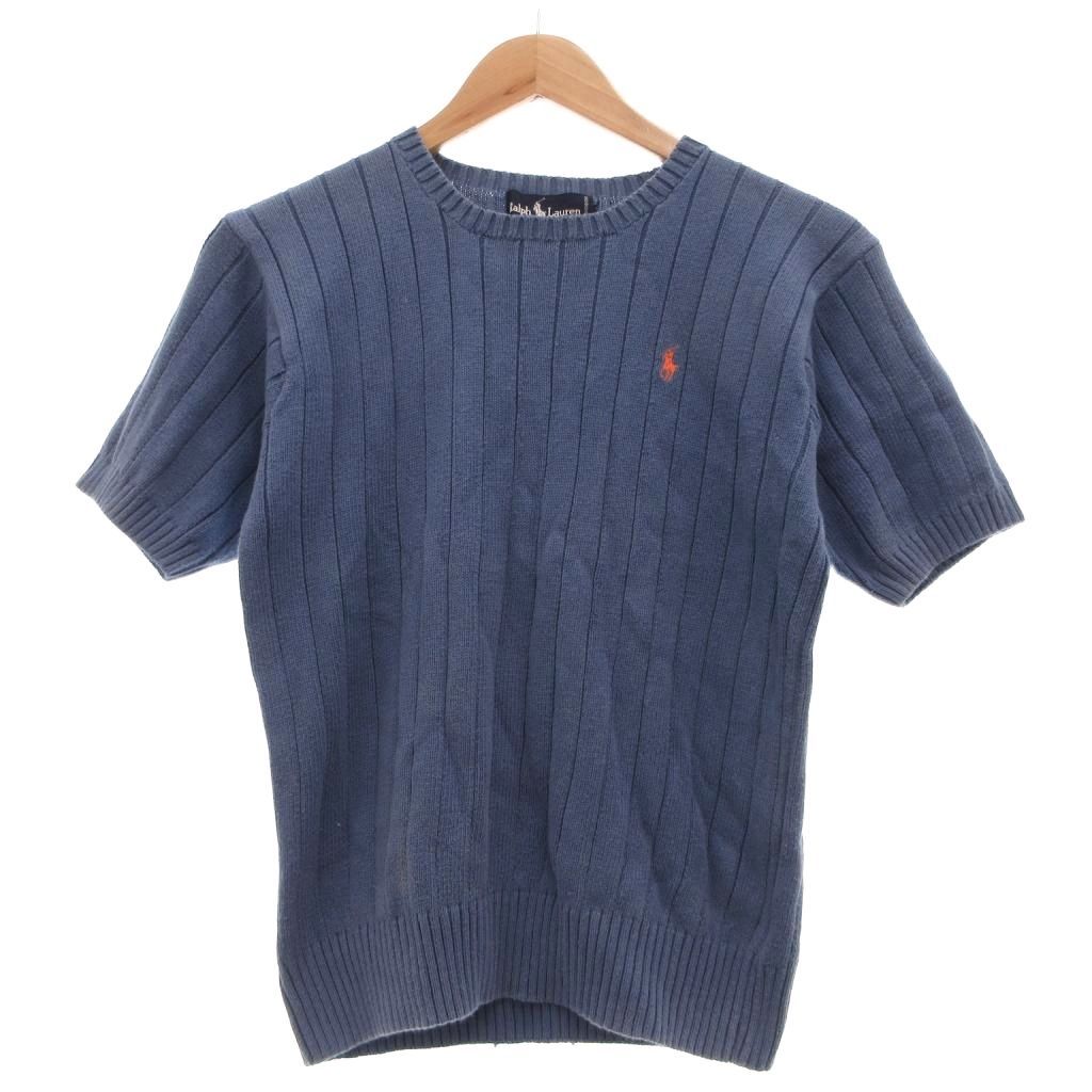 ラルフローレン RALPH LAUREN 半袖ニット M 青 ブルー 半袖 リブ編み