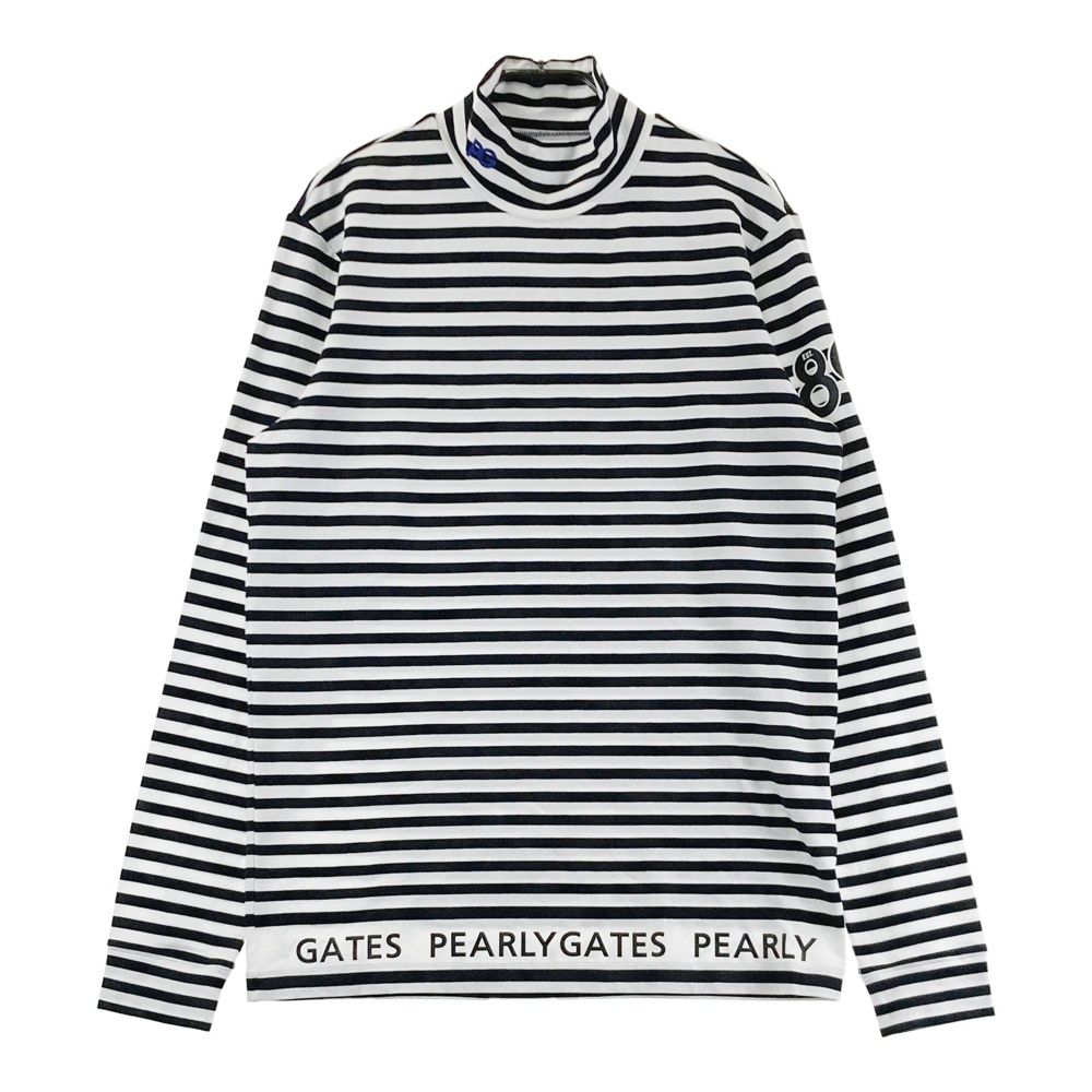 サイズ：5 PEARLY GATES パーリーゲイツ  ハイネック 長袖Tシャツ ボーダー柄 ホワイト系 [240101518488] ゴルフウェア メンズ ストスト サイズ：5 PEARLY GATES パーリーゲイツ ハイネック 長袖Tシャツ