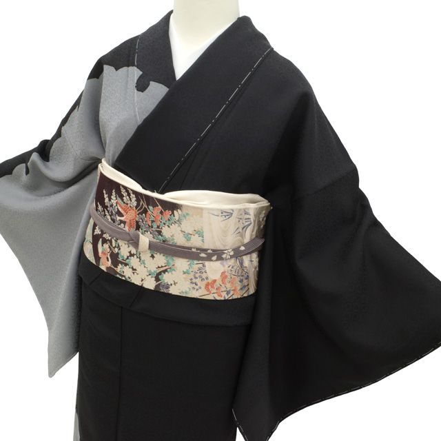 新古品】 訪問着 着物 未使用 正絹 手染め 黒 グレー モノトーン 雪輪