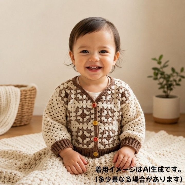 ハンドメイド】グラニースクエアのモチーフ編みカーディガン コットン 