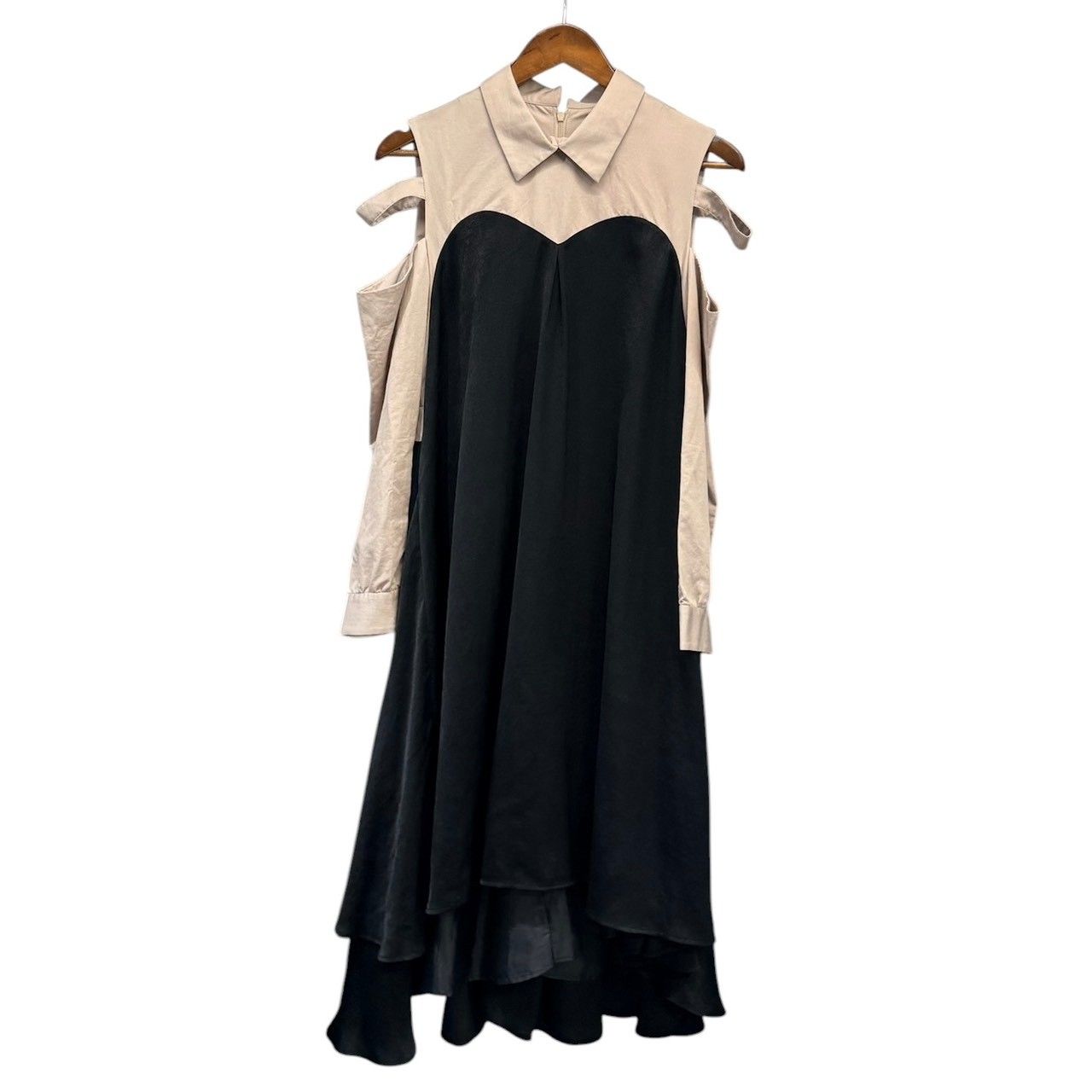 ha za ma ハザマ 20SS シャツとドレスの二重装 ワンピース S ブラック