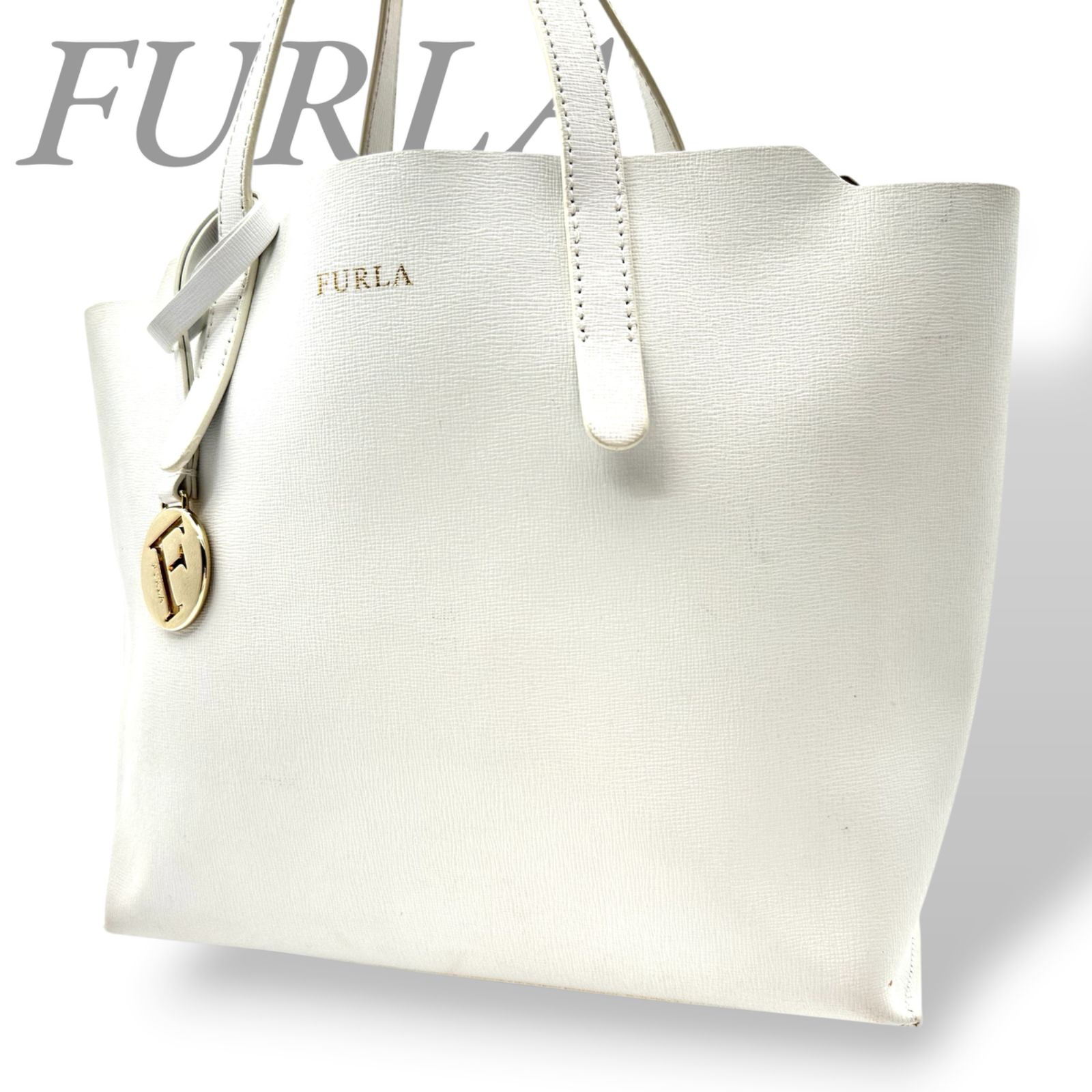 B5519】 FURLA フルラ ハンドバッグ サリー ホワイト レザー PVC加工