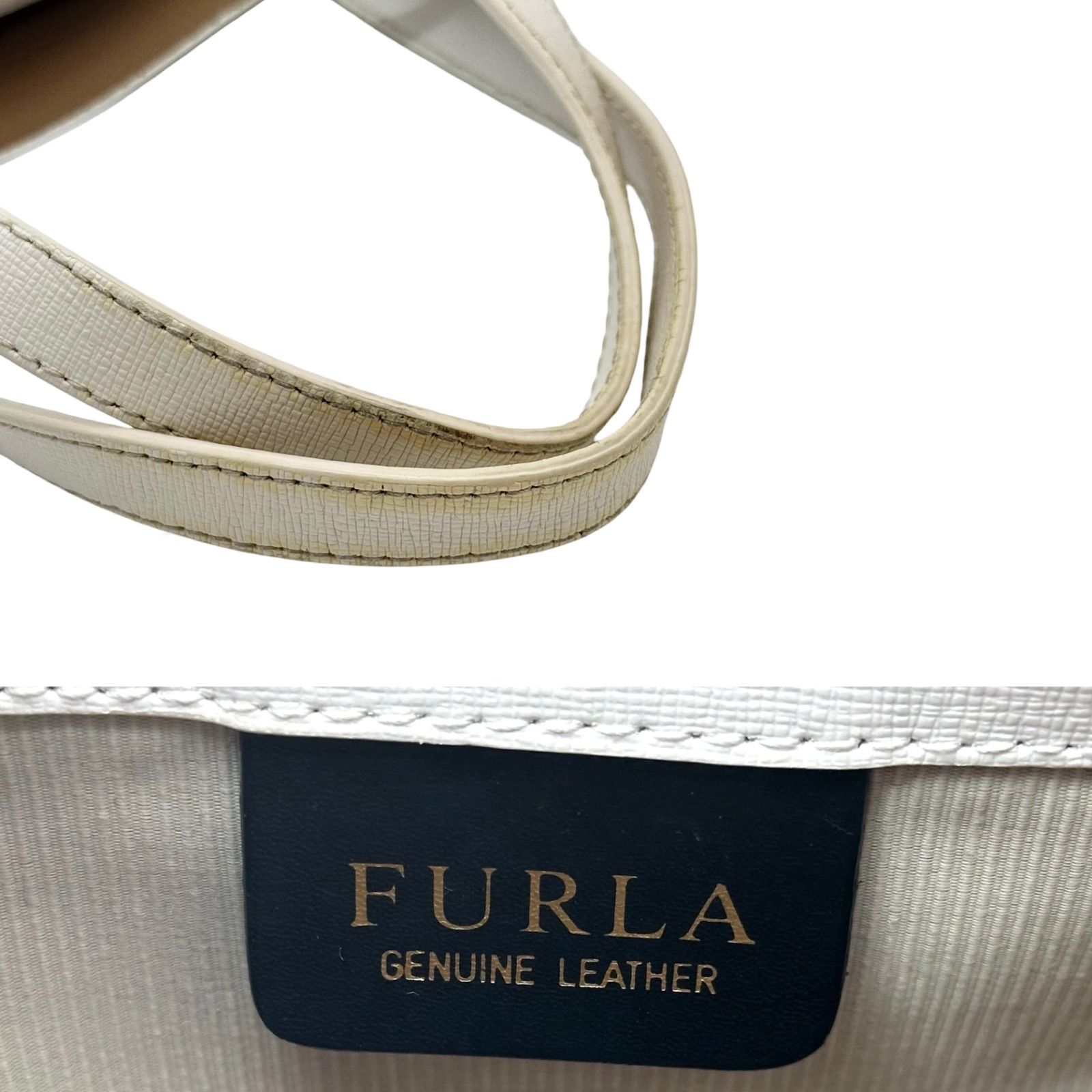 B5519】 FURLA フルラ ハンドバッグ サリー ホワイト レザー PVC加工
