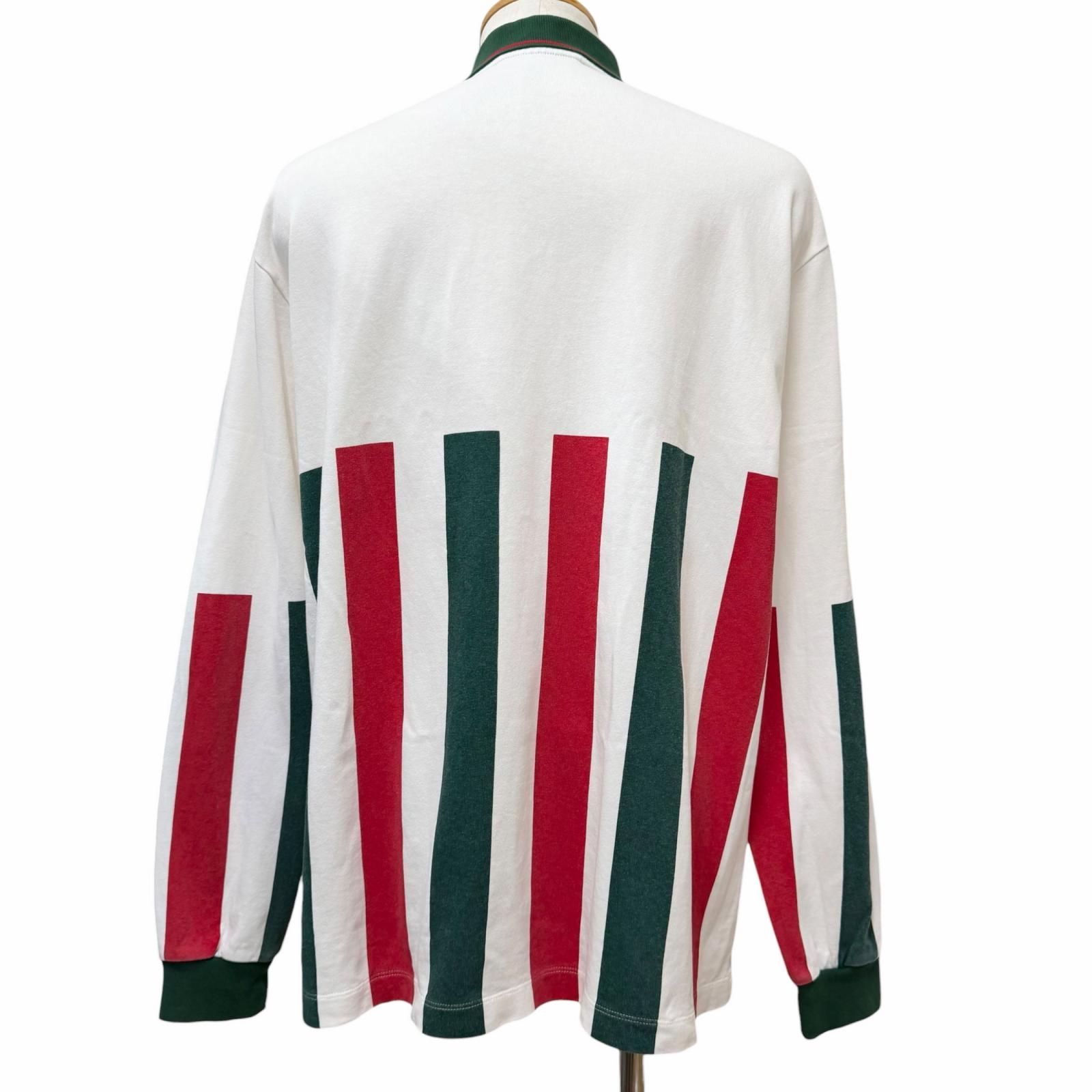 【美品】　GUCCI 長袖ポロシャツ ホワイト ドンドン見直し】美品□GUCCI グッチ 613851 ウェブストライプ ロング
