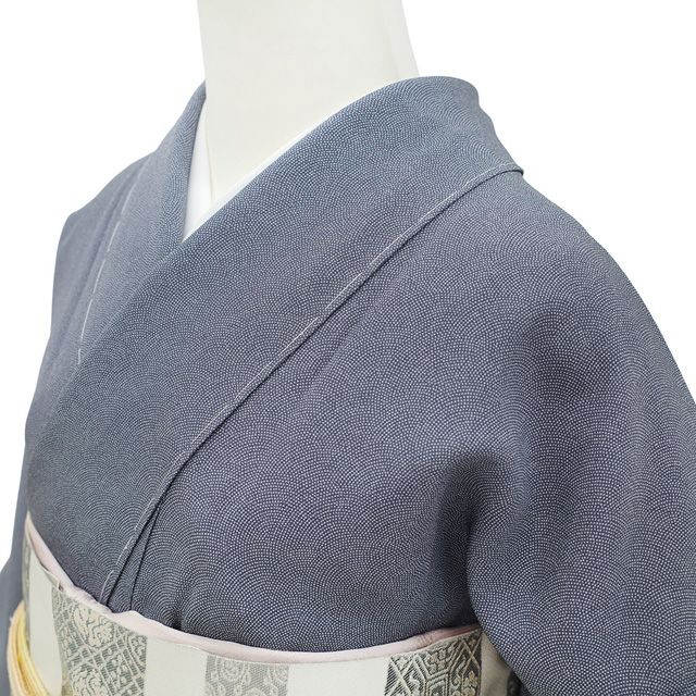 新古品】 江戸小紋 着物 細合俊男 染型紙工芸師 正絹 袷 スレート